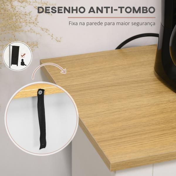 Aparador Móvel Auxiliar de Cozinha com 2 Gavetas 3 Portas e Prateleira Ajustável Móvel de TV de até 50 Polegadas 117x35x80 cm Branco e Madeira