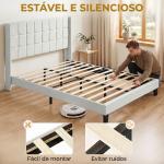 Cama de Casal 135x190 cm com Cabeceira Estofada com Laterais e Arrumação Inferior, Bege