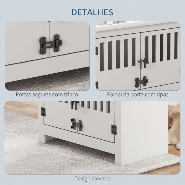 Comedouro Elevado para Cães com 2 Tigelas em Aço Inoxidável 2x2 L, Arrumação 37 L e 2 Portas com Trincos, Branco