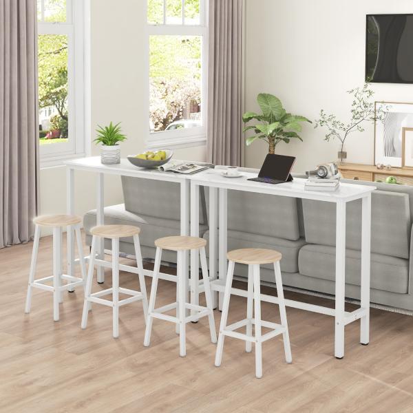 Mesa de Bar Mesa Alta com Bancada de Efeito Marmorizado e Pés de Metal Estilo Moderna para Cozinha Bistro Cafeteria 120x40x100cm Branco