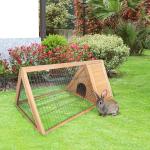 Coelheira de Madeira 116x62,2x52,5 cm Gaiola para Coelhos em Forma Triangular com Portas e Grade Metálica Madeira