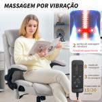 Cadeira de Escritório com Massagem Aquecimento Apoios de Braços Rebatíveis e Controlo Remoto 66x67x113 - 121 cm Cinzento