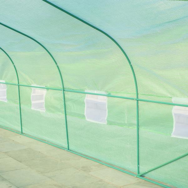 Estufa Tipo Túnel de Jardim 600x300x200cm para Cultivo de Plantas Verduras com 8 Janelas e Porta Enroláveis com Zíper Aço Verde