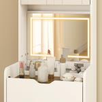 Toucador de Maquilhagem com Luzes LED de 3 Cores Espelho Rebatível e Banco Acolchoado 50x40x160 cm Branco