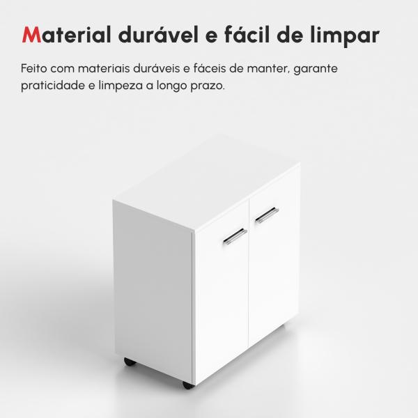 Armário de Armazenamento Moderno Móvel para Armazenamento com Rodas Armário e Prateleiras 60x35x65cm Branco