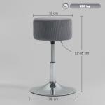 Banco de Bar Banco Alta de Cozinha Ajustável em Altura 52 - 66 cm Estofado em Veludo Giratória a 360° Cinzento