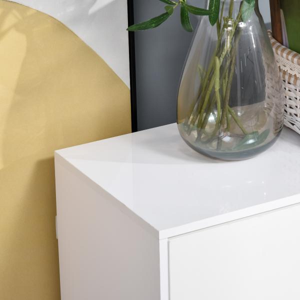 Aparador Auxiliar com 2 Portas 2 Gavetas e Prateleira Ajustável Abertura a Pressão Móvel Organizador de Armazenamento para Dormitório Sala de Estar 79x36x74cm Branco