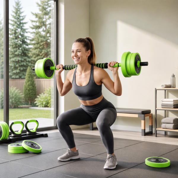 Conjunto de Halteres 20kg 4 em 1 Conjunto de Pesos com Kettlebell Barra de Pesos para Treino de Força em Casa Ginásio Verde