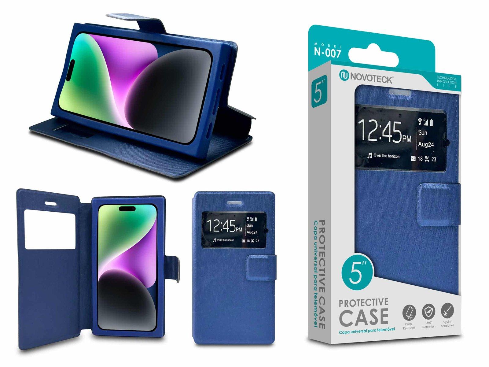 Capa Protetora Universal Azul para Smartphone de 5'' N-007 - Visor Inteligente, Resistência a Impactos e Suporte Integrado