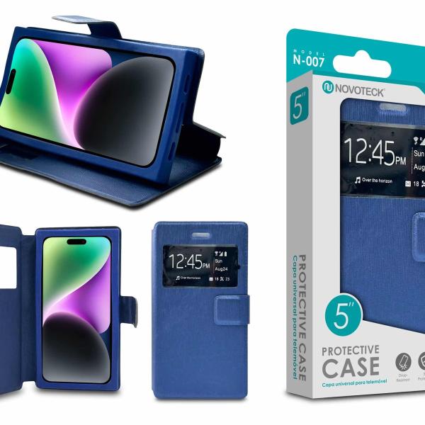 Capa Protetora Universal Azul para Smartphone de 5'' N-007 - Visor Inteligente, Resistência a Impactos e Suporte Integrado