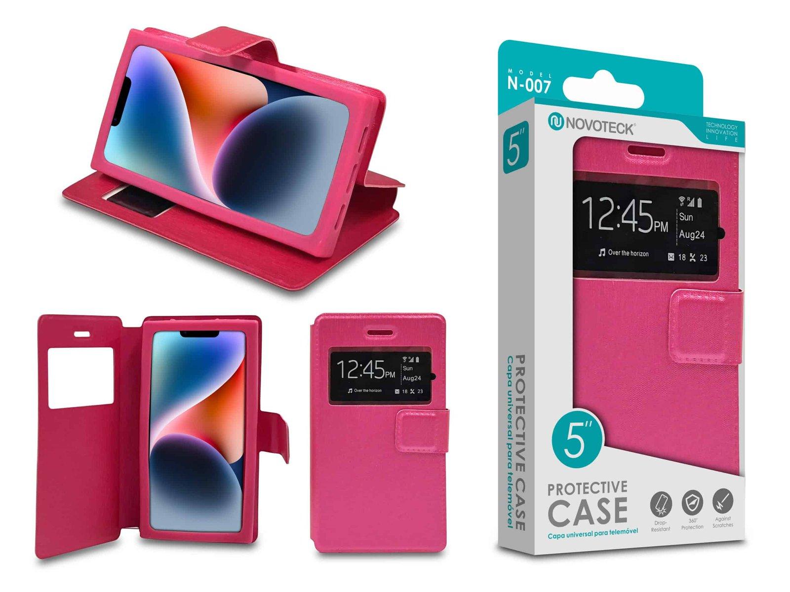 Capa Protetora Universal Cor da Rosa para Smartphone de 5'' N-007 - Visor Inteligente, Resitência a Impactos e Suporte Integrado
