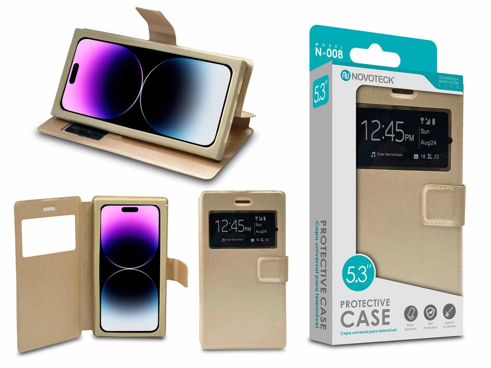Capa Protetora Universal Dourado para Smartphone de 5.3'' N-008 - Visor Inteligente, Resistência a Impactos e Suporte Integrado