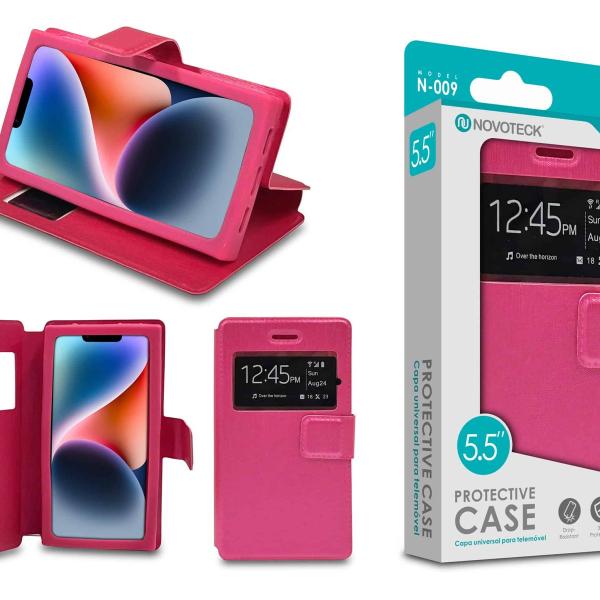 Capa Protetora Universal Rosa para Smartphone de 5.5'' N-009 -  Visor Inteligente, Resistência a Impactos e Suporte Integrado