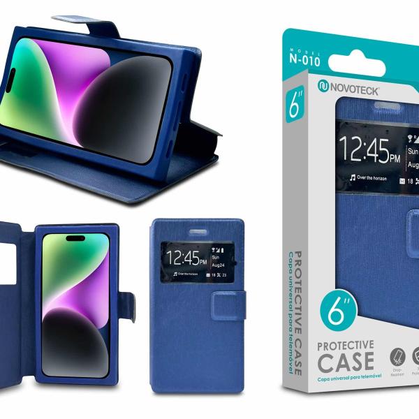 Capa Protetora Universal Azul para Smartphone de 6.0” N-010 – Visor Inteligente, Resistência a Impactos e Suporte Integrado