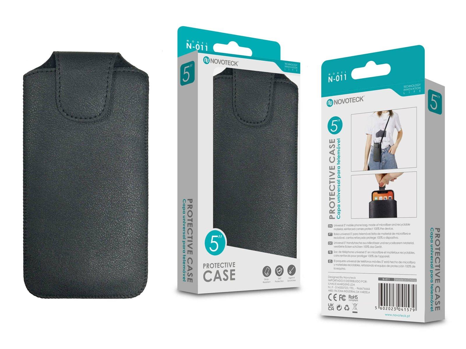 Capa Protetora Universal de Microfibra Negro para Smartphone de 5'' Formato Bolsa N-011