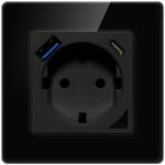 Tomada de Parede Inteligente WiFi N - WOT10 - USB - B Tuya c/ 1x USB + 1x USB - C (Preto) - AVATTO