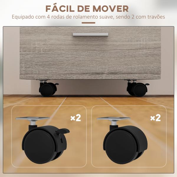 Bloco de Gavetas com 3 Gavetas Bloco de Gavetas de Escritório com Rodas Fechadura 2 Chaves Arquivado 40x40x61,5 cm Cinzento