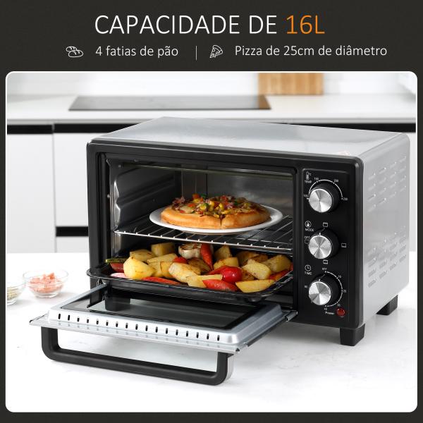 Mini Forno 16L 1400W com 3 Modos de Aquecimento Temperatura até 230°C Temporizador 60 Minutos 44x32x28,1 cm Prata
