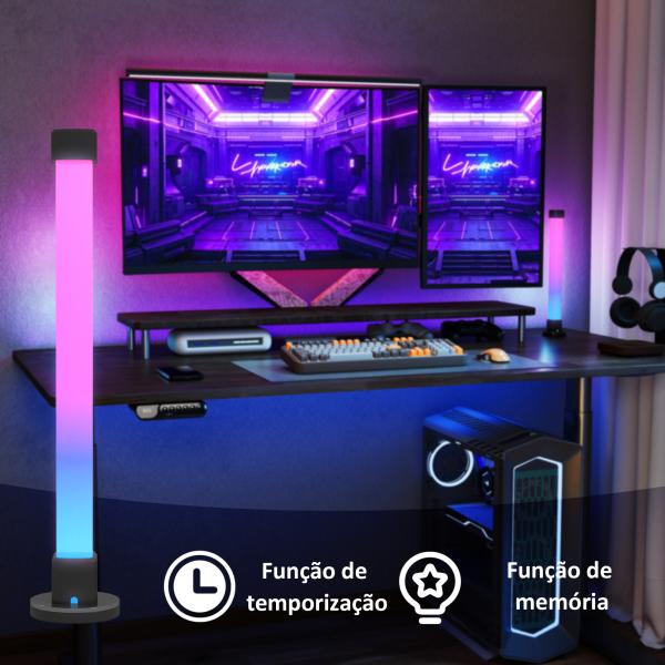 Conjunto de 2 Candeeiros de Mesa LED com Controlo Remoto App Bluetooth Sincronização com Música 6x6x32,5 cm Branco