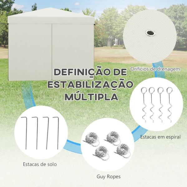 Tenda Dobrável 3x3 m Tenda de Jardim com 4 Paredes Laterais 2 Janelas de Malha Altura Ajustável Impermeável e Anti - UV Branco