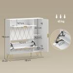 Sapateira Estreita com 2 Compartimentos Abatíveis Armário e Prateleiras Ajustáveis 10 - 14 Pares de Sapatos 110x25x110,6 cm Branco