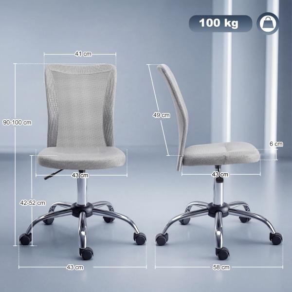 Cadeira de Escritório de Malha Giratória sem Apoio para os Braços com Altura Ajustável Carga 43x58x90 - 100 cm Cinza