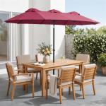 Chapéu de Sol Duplo Chapéu de Sol de Jardim com Inclinação de 45° Manivela Estrutura de Aço 295x152x222 cm Vermelho