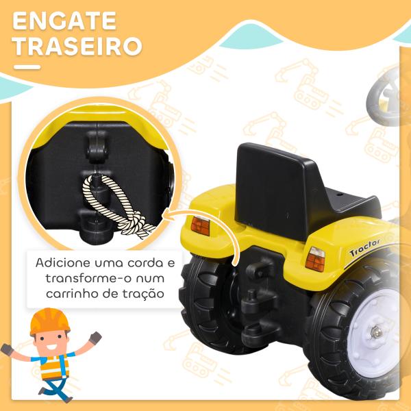 Trator a Pedal para Crianças acima de 3 Anos Trator Escavadora Infantil com Pá Dianteira 114x41x52 cm Amarelo e Preto