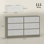 Cómoda com 6 Gavetas de Tecido Cómoda para Quarto Estrutura de Aço e MDF 114x30x70 cm Branco e Cinza