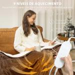 Manta Elétrica 180x130 cm Manta Térmica com Tecido Suave 10 Níveis de Temperatura e Temporizador Marrom