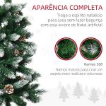 Árvore de Natal Artificial Nevada 180 cm com 508 Ramos 49 Pinhas Base Dobrável e Suporte de Aço Ø73x180 cm Verde e Branco