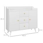 Aparador Sala de Estar Moderno com 2 Portas 3 Gavetas e Pés de Madeira de Pinho 90x32x80 cm Branco