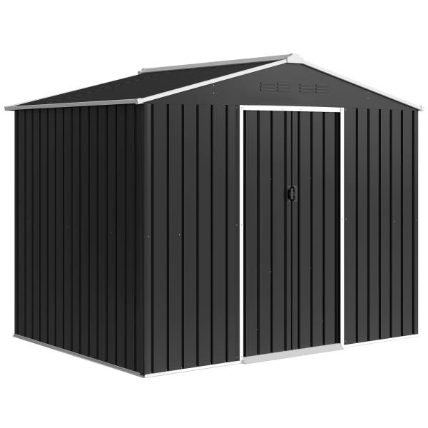 Abrigo de Jardim Exterior 3,6 m² 236x171x191 cm com Portas Deslizantes e Aberturas de Ventilação Cinzento Escuro