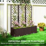 Floreira com Treliça de PP com Drenagem e Amplo Espaço para Plantas Trepadoras Vaso com Suporte para Jardim 120x40x135 cm Marrom