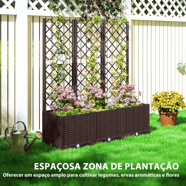 Floreira com Treliça de PP com Drenagem e Amplo Espaço para Plantas Trepadoras Vaso com Suporte para Jardim 120x40x135 cm Marrom
