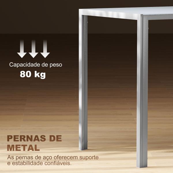 Mesa de Refeição de Cristal Mesa Retangular para 4 - 6 pessoas com Pés de Metal Multifuncional 120x60x75 cm Cinza