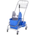 Carro de Limpeza Profissional com Rodas Balde de Esfregona Removível de 25L Espremedor Cesto e Cubeta 72x49,5x95 cm Azul