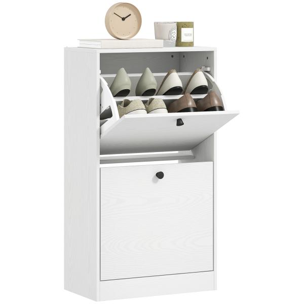 Sapateira Estreita Móvel Sapateira com 2 Gavetas Abatíveis e Prateleiras Ajustáveis para 8 Pares de Sapatos 47x26x85 cm Branco