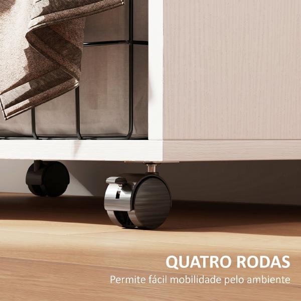 Roupeiro com Rodas, Cortina, Barra de Pendurar e 2 Compartimentos para Quarto 60x40x128 cm Branco