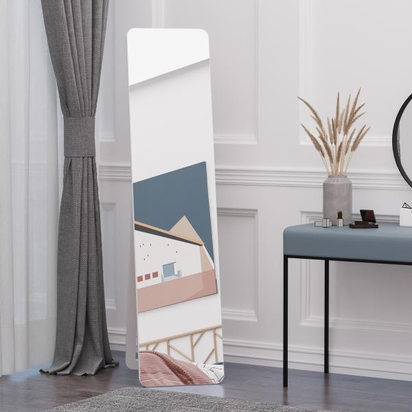 Espelho de Pé de Corpo Inteiro Retangular com 2 Formas de Uso Estrutura de Madeira de Pinho 37x43x156 cm Branco