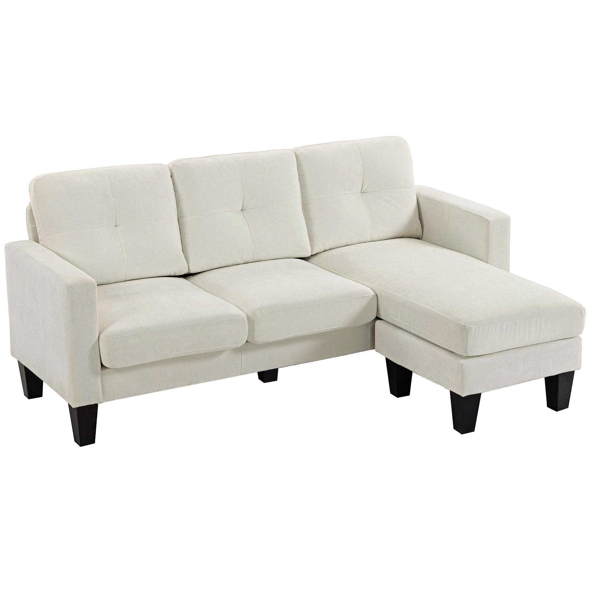 Sofá Chaise Longue Sofá em Forma de L Estofado em Poliéster Sofá de Canto Reversível 186x130x84 cm Creme