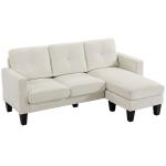 Sofá Chaise Longue Sofá em Forma de L Estofado em Poliéster Sofá de Canto Reversível 186x130x84 cm Creme