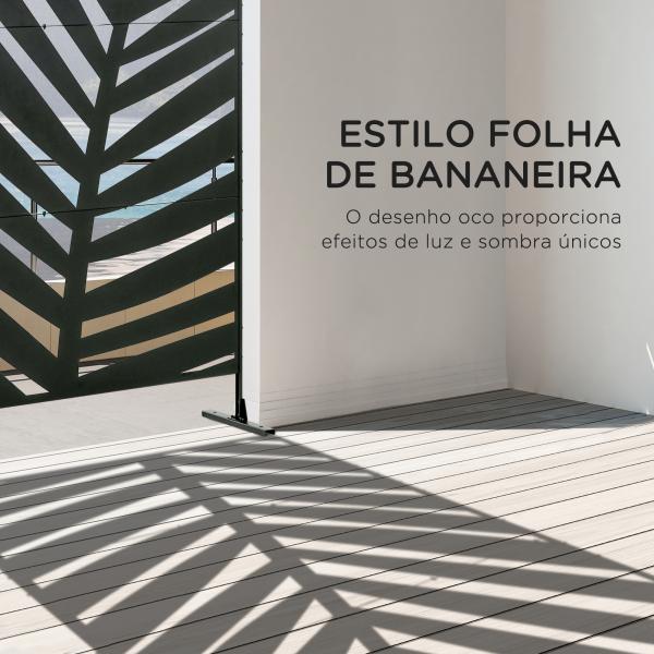 Biombo de 3 Peças Separador de Ambientes com Desenho de Folha de Bananeira Biombo para Exterior 122x45x198 cm Preto
