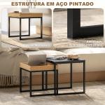 Mesas Auxiliares para Sala de Estar Conjunto de 2 Mesas Mesas de Centro Pequenas Preto e Carvalho