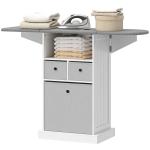Móvel para Engomar Roupa com Rodas Tábua de Engomar Dobrável com 3 Gavetas Compartimento Aberto 121x37x89,5 cm Branco