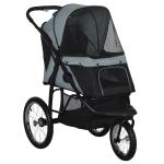 Carrinho para Cães Dobrável para Cães Médios e Pequenos com Cesta de Armazenamento Capota Ajustável 111x58x107 cm Cinza
