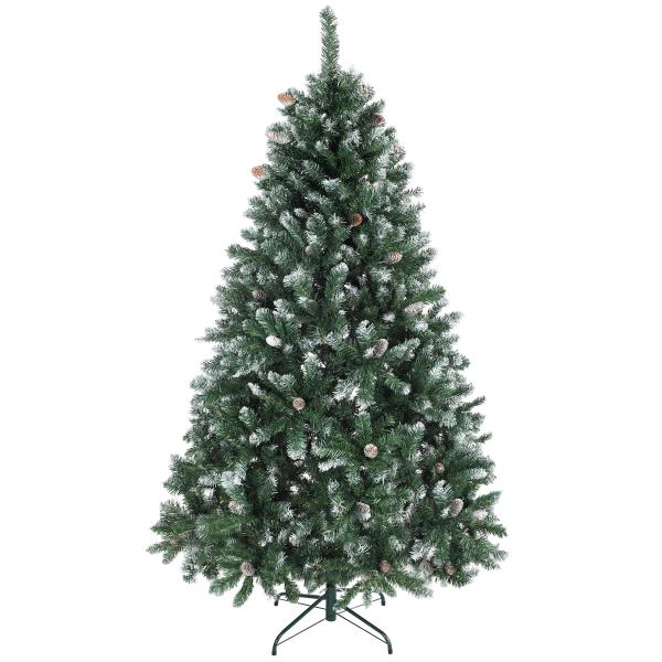 Árvore de Natal Artificial 180 cm Árvore de Natal com 910 Ramos com Efeito Neve 58 Pinhas Verde