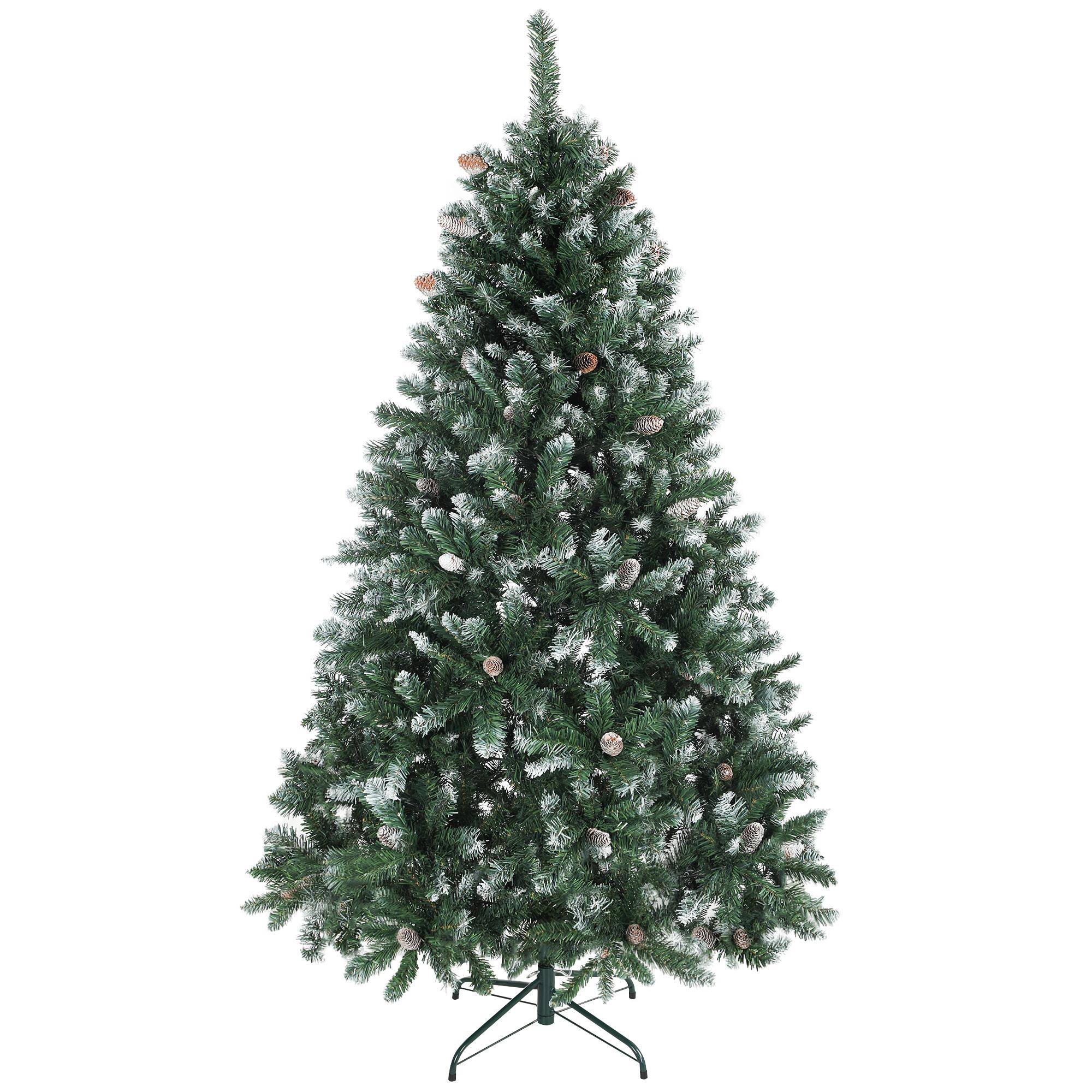 Árvore de Natal Artificial 180 cm Árvore de Natal com 910 Ramos com Efeito Neve 58 Pinhas Verde