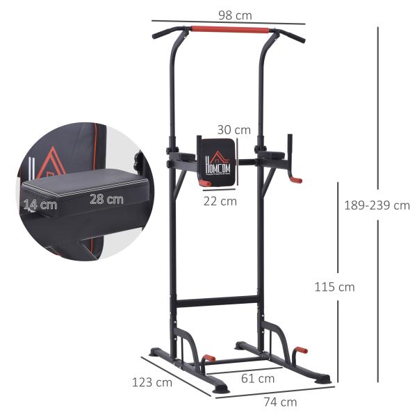 Torre de Exercícios Estação Multifuncional Altura Ajustável com 7 Orifícios para Treinamento Fitness para Casa Academia Escritório Carga Máxima 120kg 123x98x189 - 239cm Preto e Vermelho