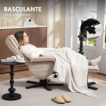 Poltrona Relax Reclinável com Apoio para os Pés Poltrona Giratória Estofada em Linho e Função Baloiço 67x87x96 cm Bege